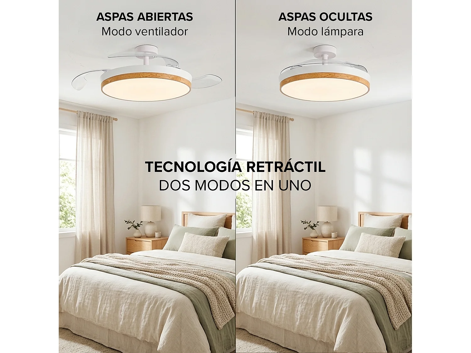 3NOD- Concept Nature Ventilador de techo retractil con luz LED blanco motor DC