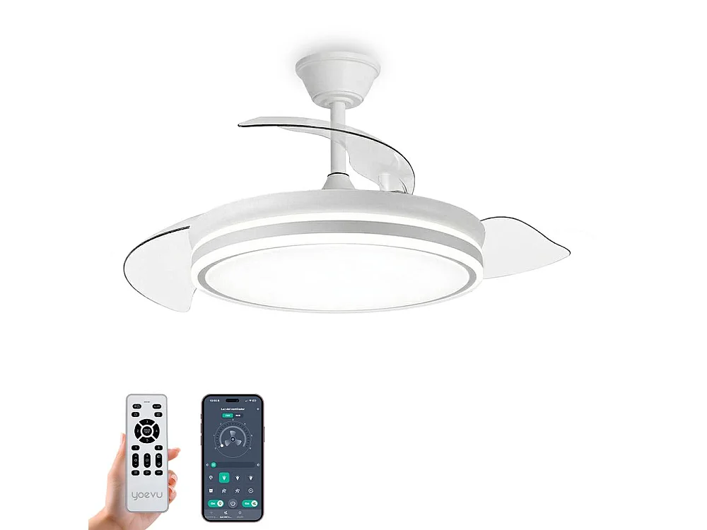 Ventilador de techo con luz LED 72W – aspas retráctiles y app Bluetooth – Eos One