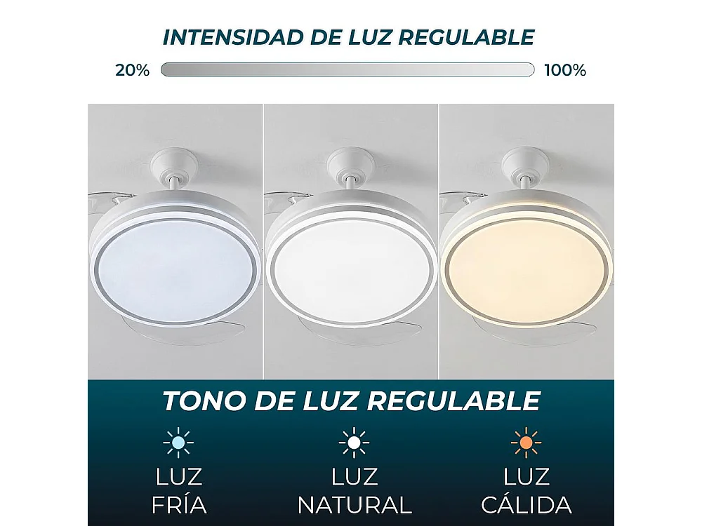 Ventilador de techo con luz LED 72W – aspas retráctiles y app Bluetooth – Eos One