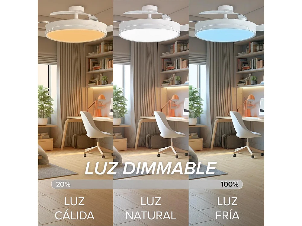 3NOD- Concept Ray Ventilador de techo retractil con luz LED blanco motor DC