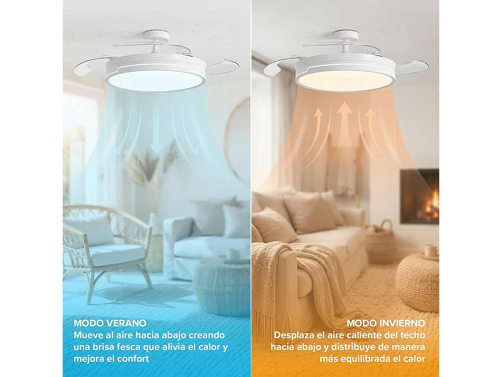 3NOD- Concept Ray Ventilador de techo retractil con luz LED blanco motor DC