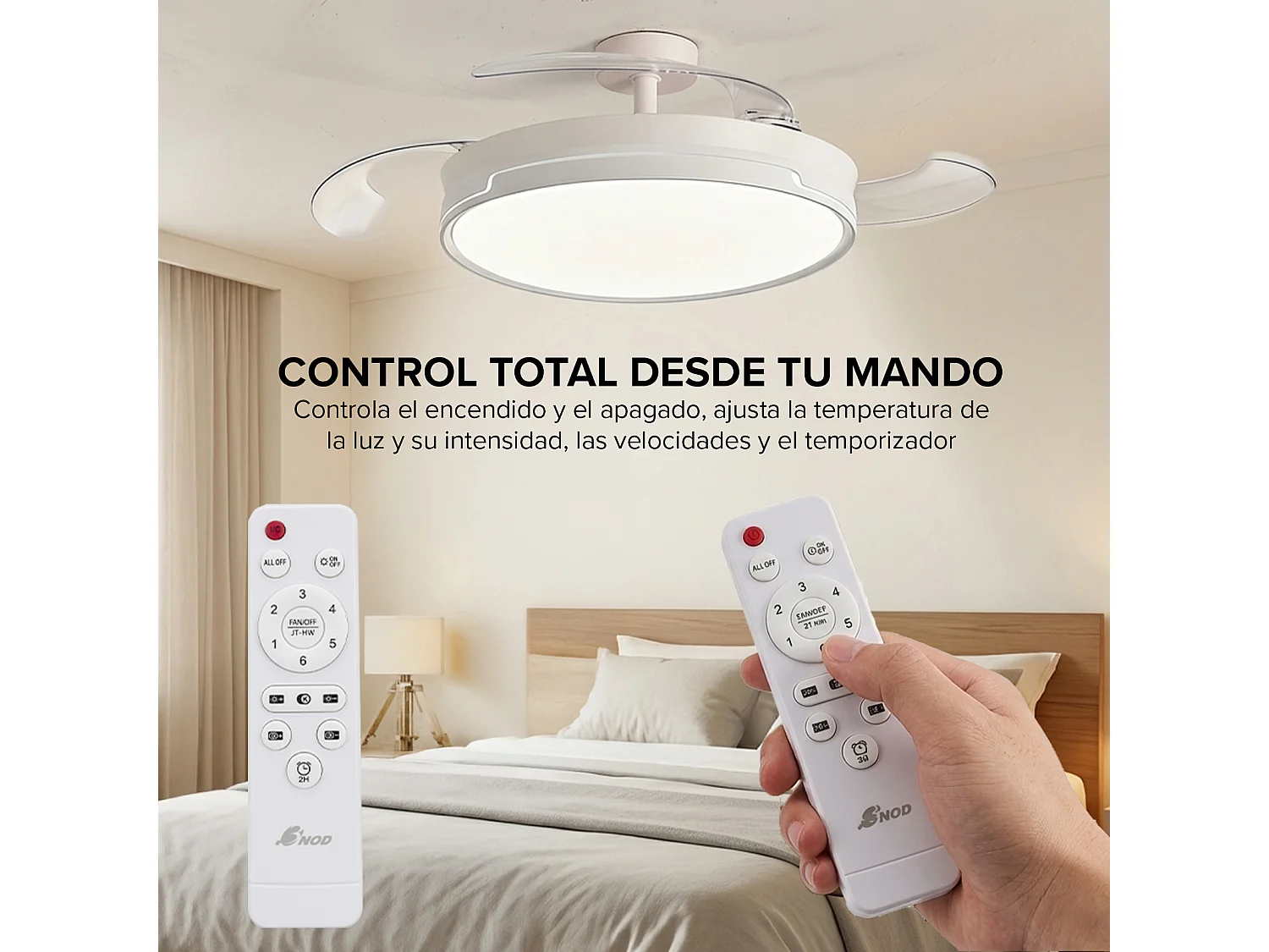 3NOD- Concept Ray Ventilador de techo retractil con luz LED blanco motor DC