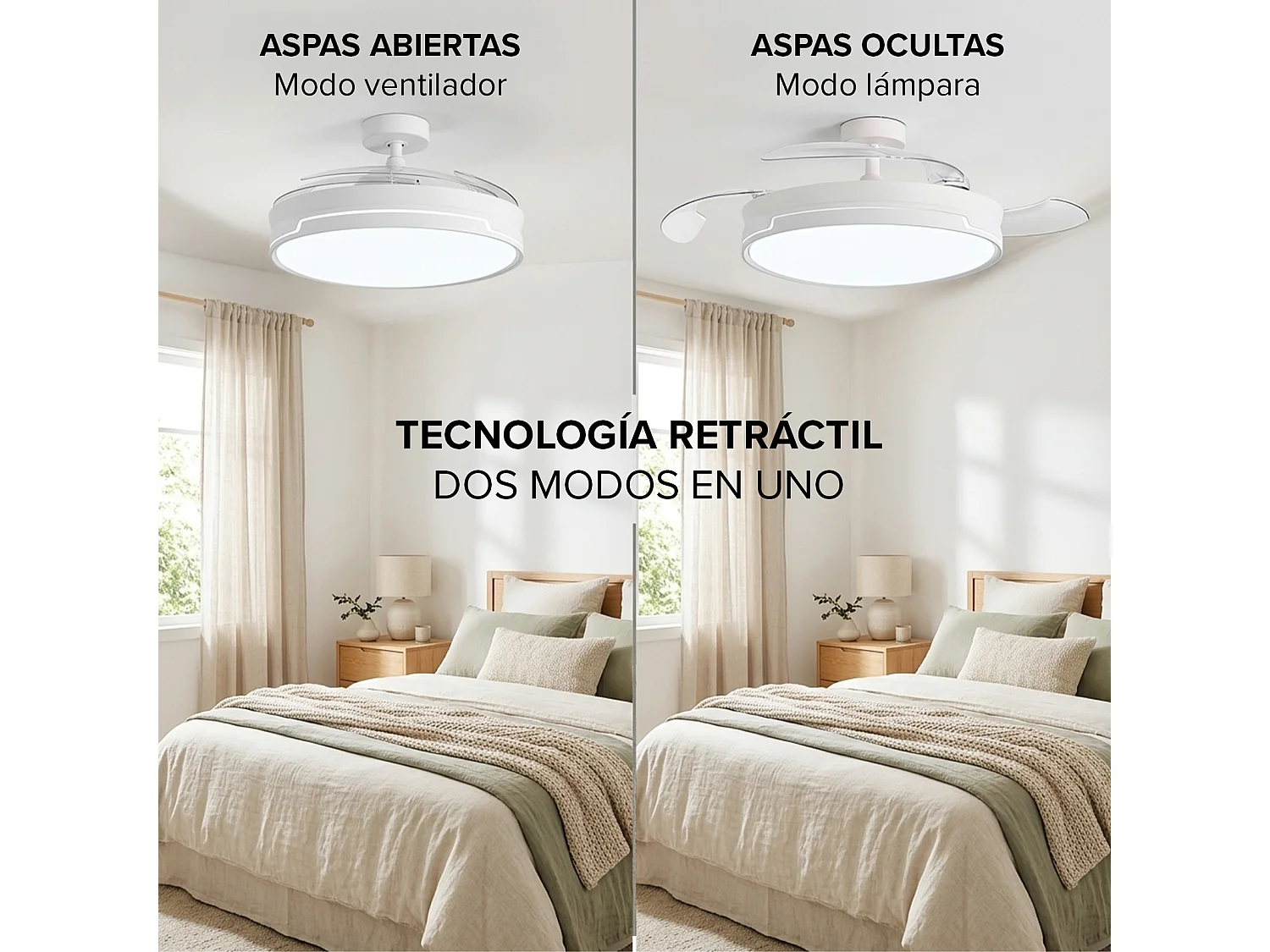 3NOD- Concept Ray Ventilador de techo retractil con luz LED blanco motor DC