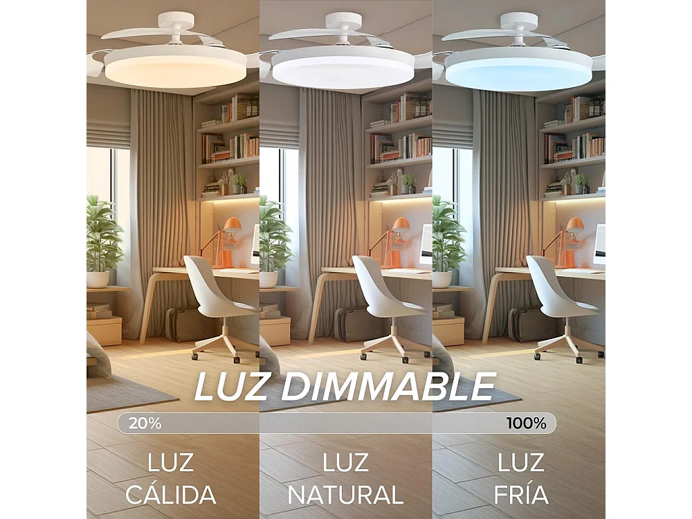 3NOD - Concept Ova Ventilador de techo retractil con luz LED blanco motor DC