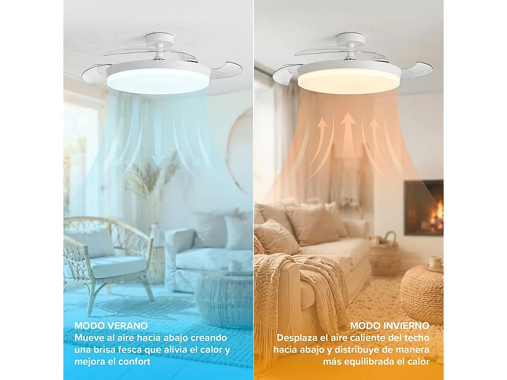 3NOD - Concept Ova Ventilador de techo retractil con luz LED blanco motor DC