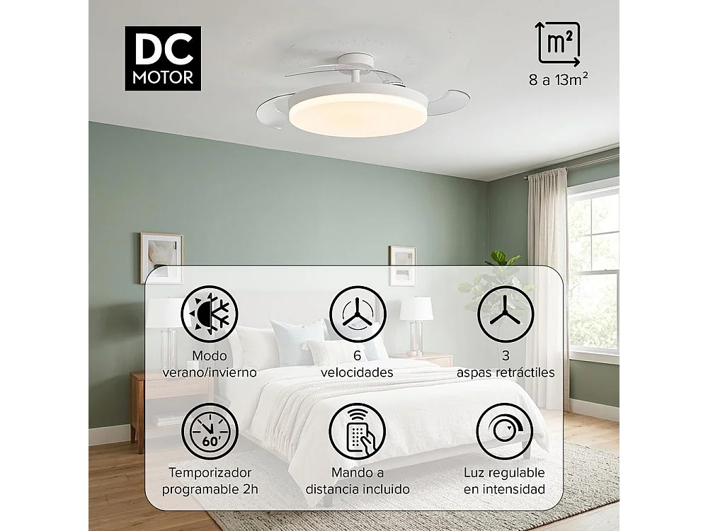 3NOD - Concept Ova Ventilador de techo retractil con luz LED blanco motor DC