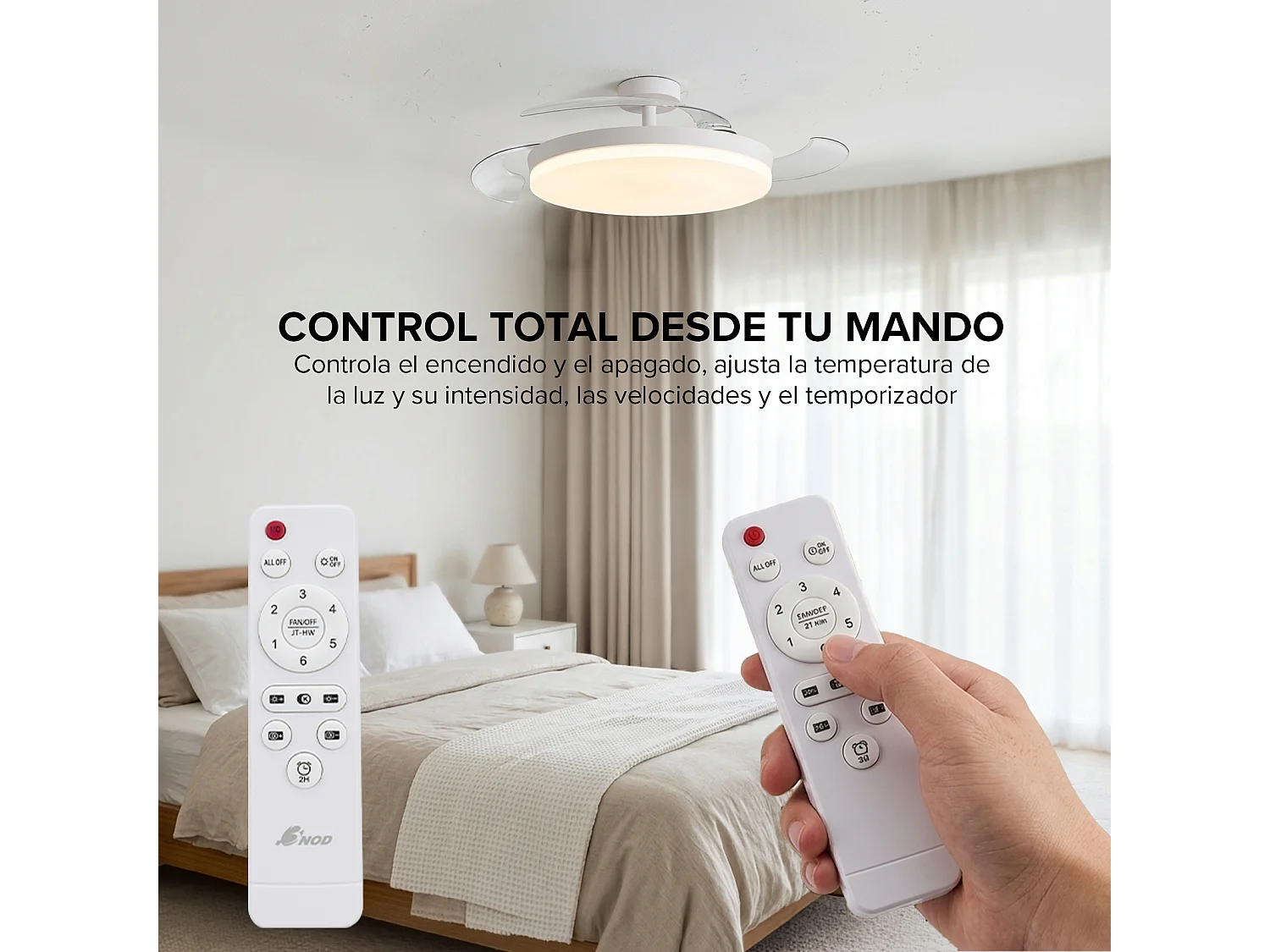 3NOD - Concept Ova Ventilador de techo retractil con luz LED blanco motor DC