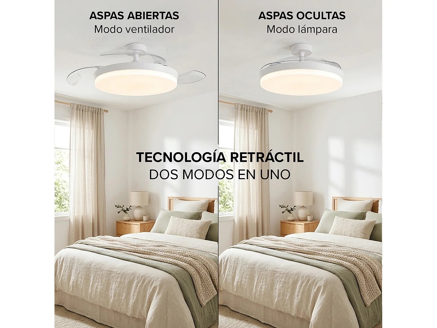 3NOD - Concept Ova Ventilador de techo retractil con luz LED blanco motor DC