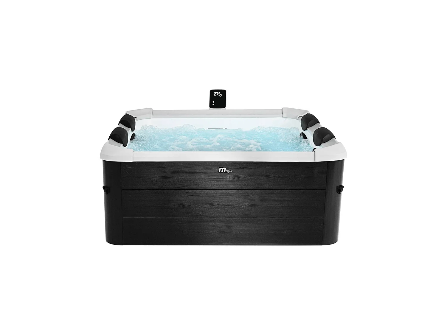 Spa rigide 6 places 180cm carré hydromassages 4 coussins bâche + housse thermique