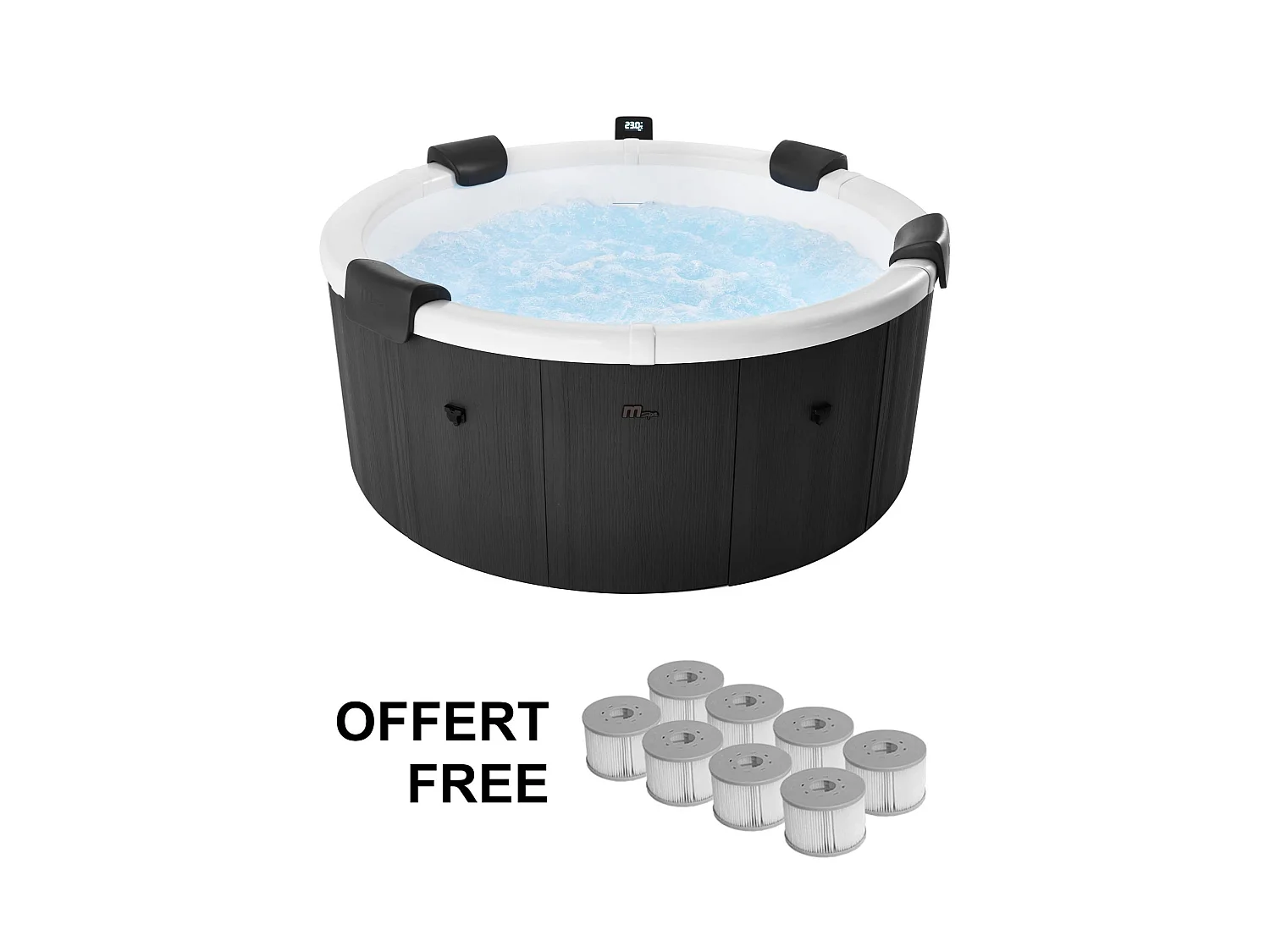 Spa rigide 6 places 180cm rond hydromassage 4 coussins bâche + housse + 8 filtres - Denver
