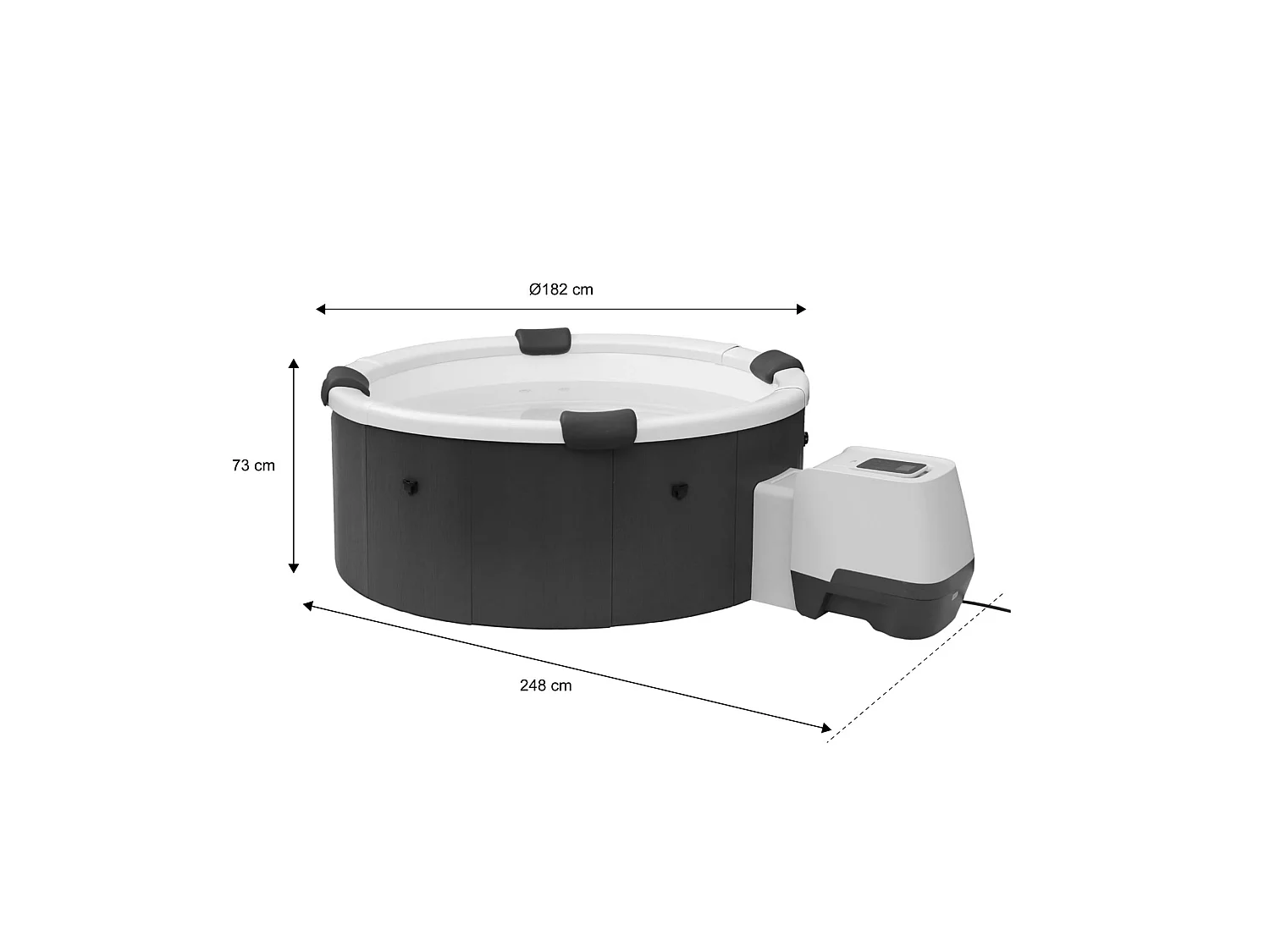 Spa rigide 6 places 180cm rond hydromassage 4 coussins bâche + housse + 8 filtres - Denver