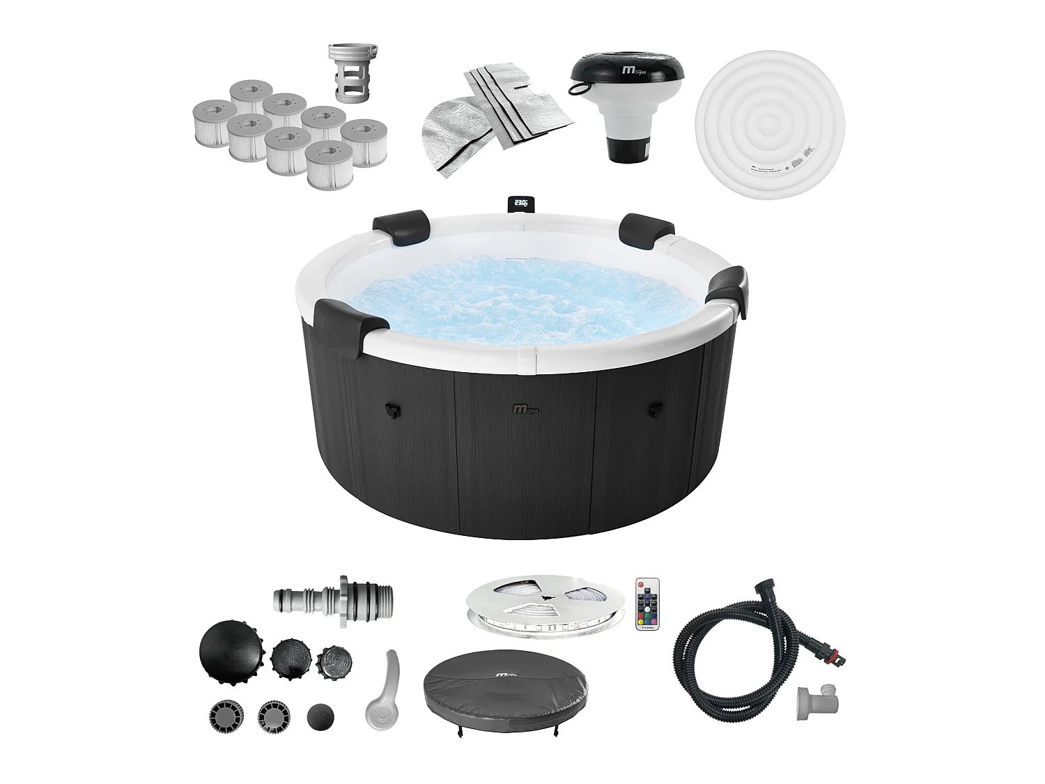 Spa rigide 6 places 180cm rond hydromassage 4 coussins bâche + housse + 8 filtres - Denver