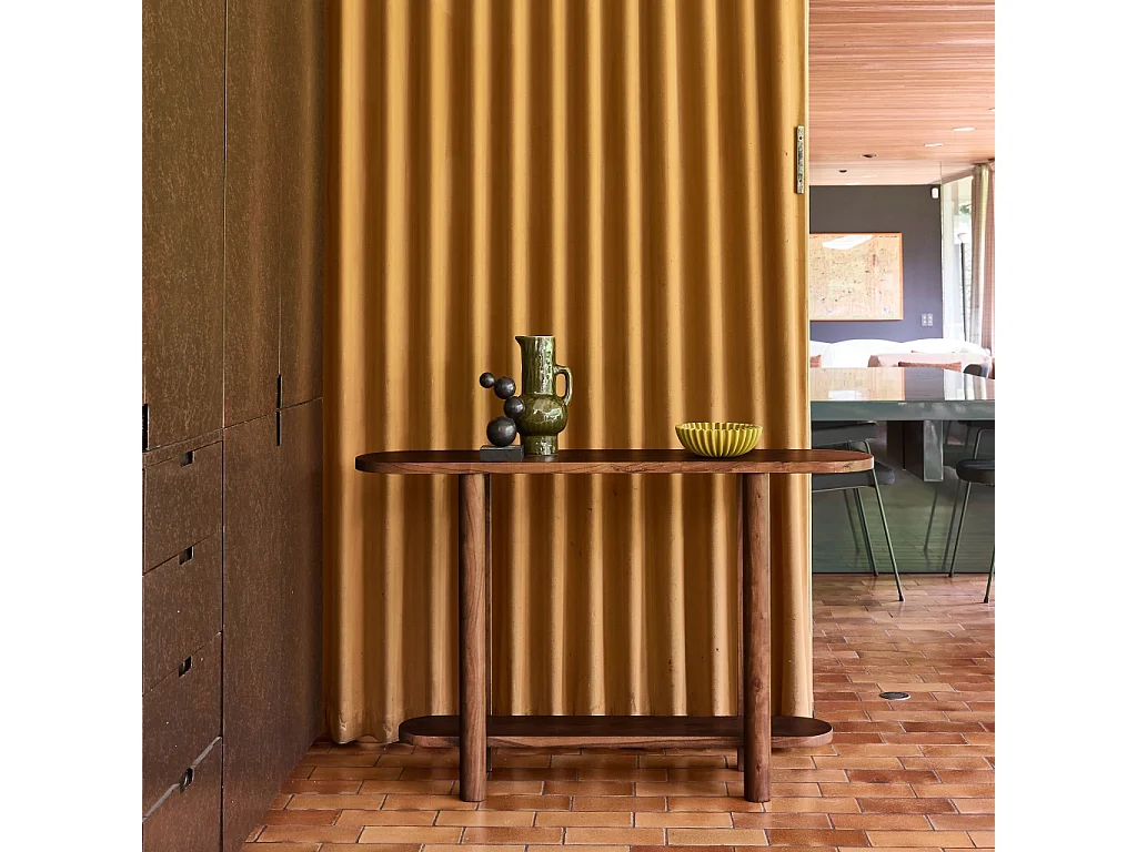 Console ovale bois d'acacia 2 niveaux noyer - Sana