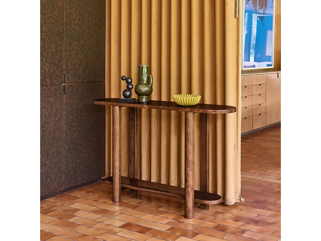 Console ovale bois d'acacia 2 niveaux noyer - Sana