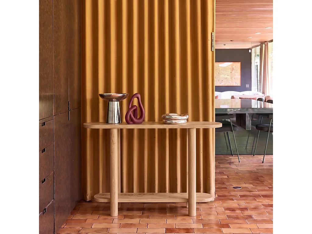 Console ovale bois d'acacia 2 niveaux naturel - Sana