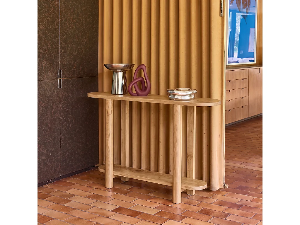 Console ovale bois d'acacia 2 niveaux naturel - Sana