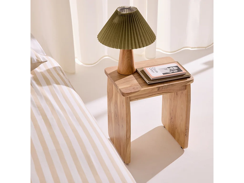 Set 2 comodini esotici in legno di acacia, Asha, Marrone naturale, 40x30x45 cm