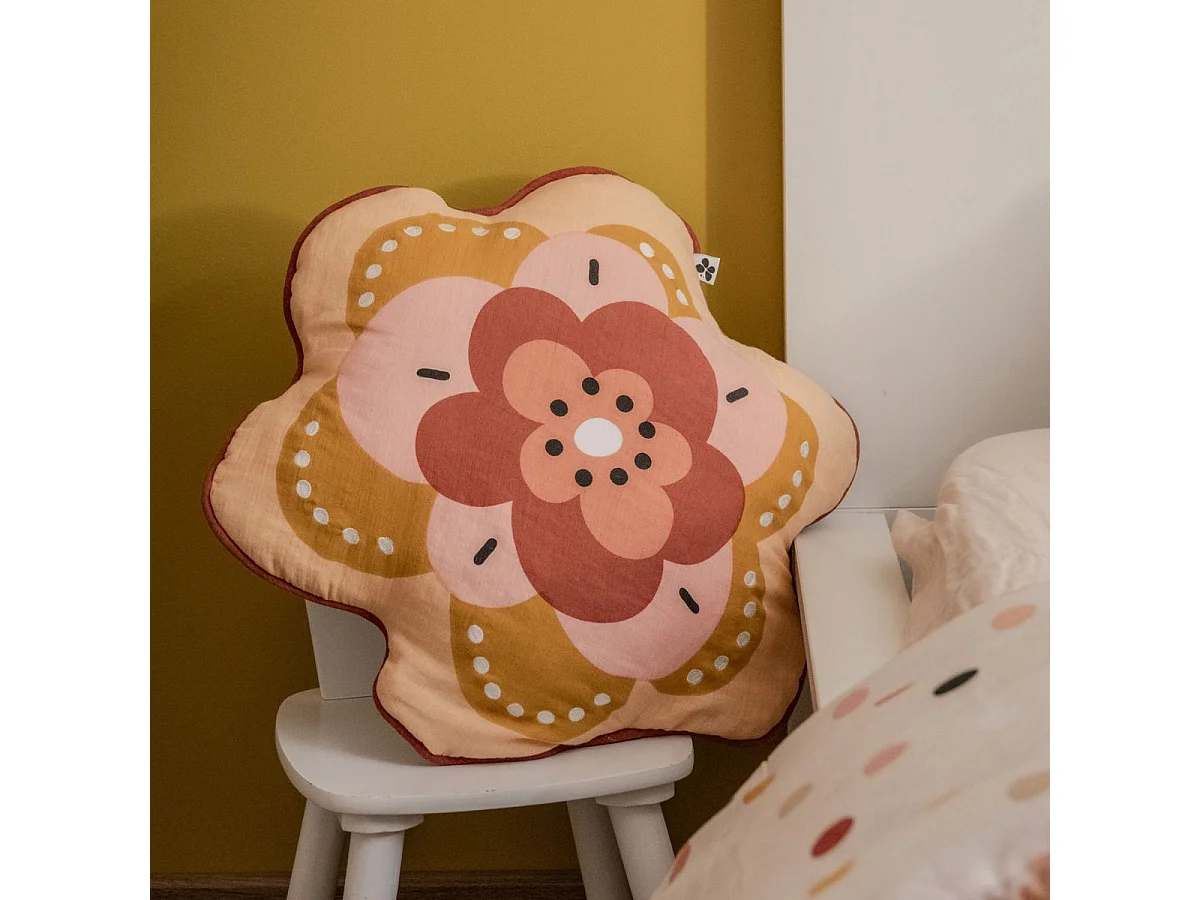 Coussin Déhoussable coton motif et forme fleur - BARBAFLEUR