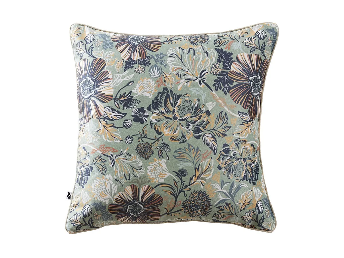Coussin déhoussable 50x50cm velours imprimé floral coloris vert céladon - ISABEL