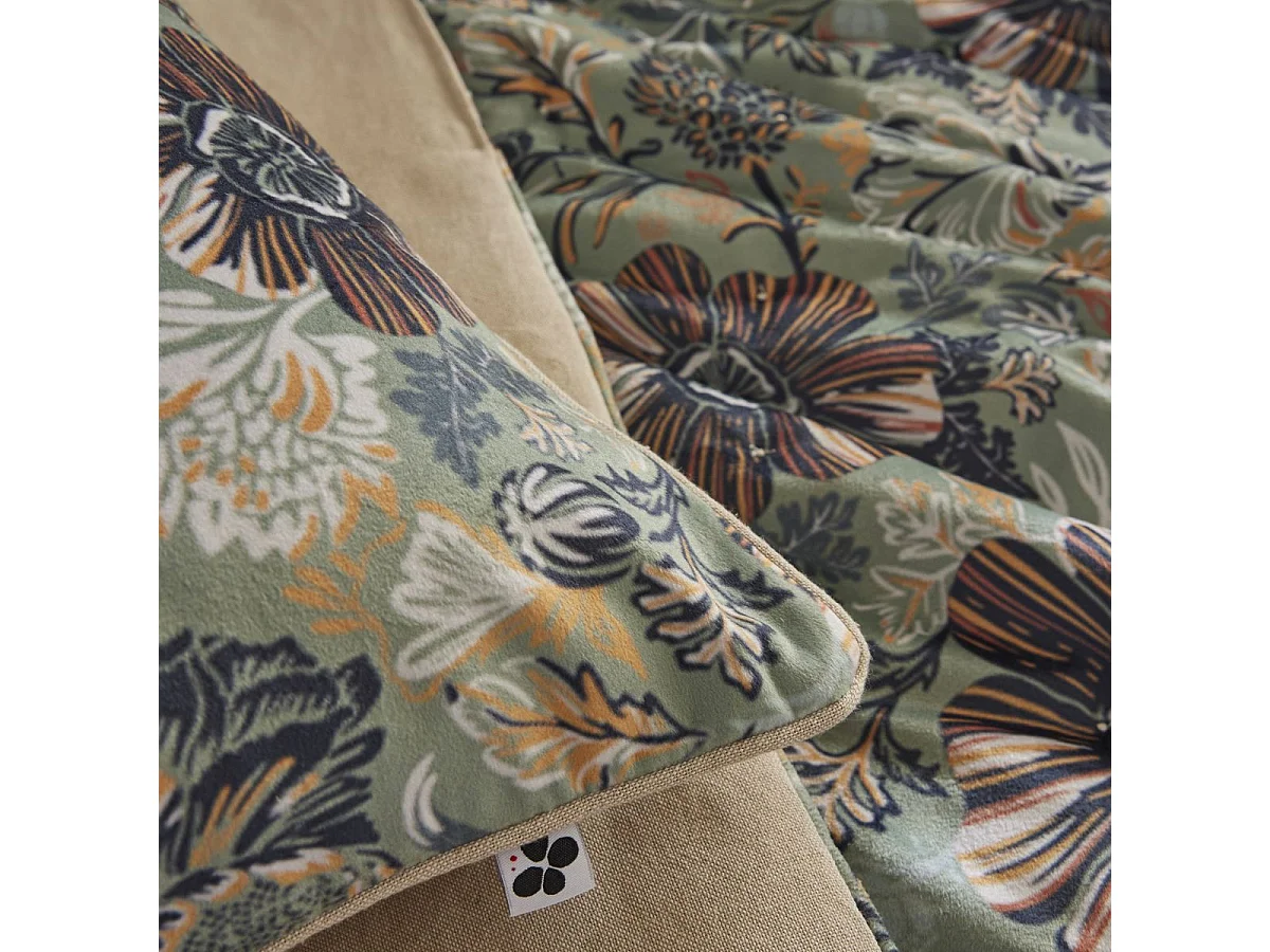 Coussin déhoussable 50x50cm velours imprimé floral coloris vert céladon - ISABEL
