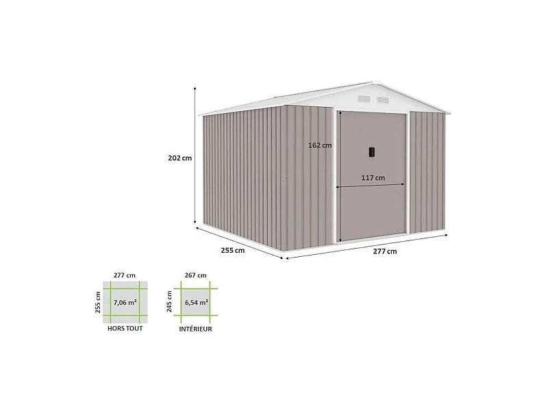 Abri de jardin en métal 7,06 m² - Kit d'ancrage inclus - Taupe
