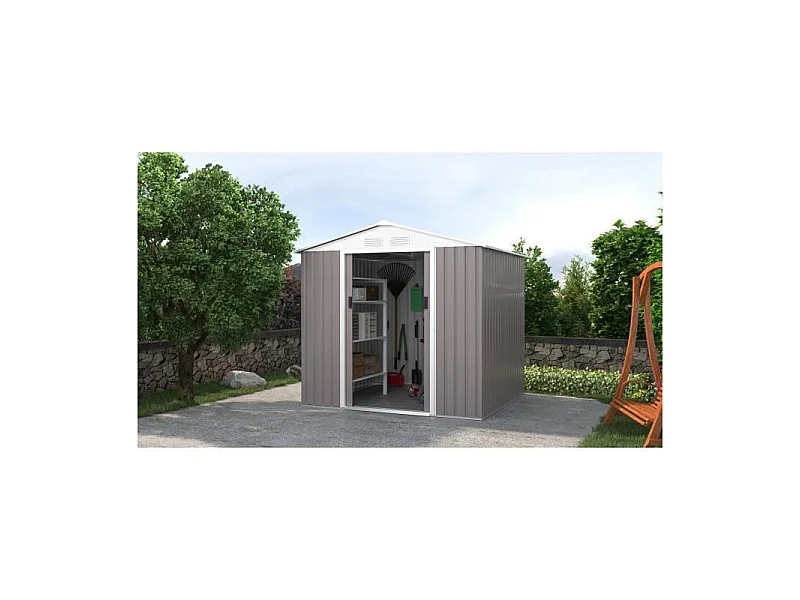 Gartenhaus aus Metall, 4,07 m² – 213 x 191 x 195 cm – inklusive Verankerungsset – Taupe