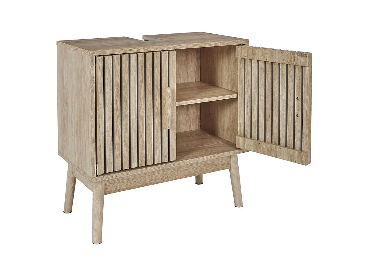 Meuble de salle de bain sous vasque 2 portes Effet Bois avec Tasseaux - PAJAN