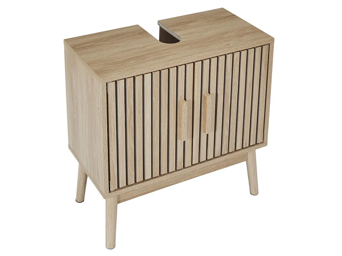 Meuble de salle de bain sous vasque 2 portes Effet Bois avec Tasseaux - PAJAN