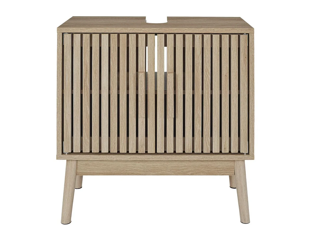 Meuble de salle de bain sous vasque 2 portes Effet Bois avec Tasseaux - PAJAN