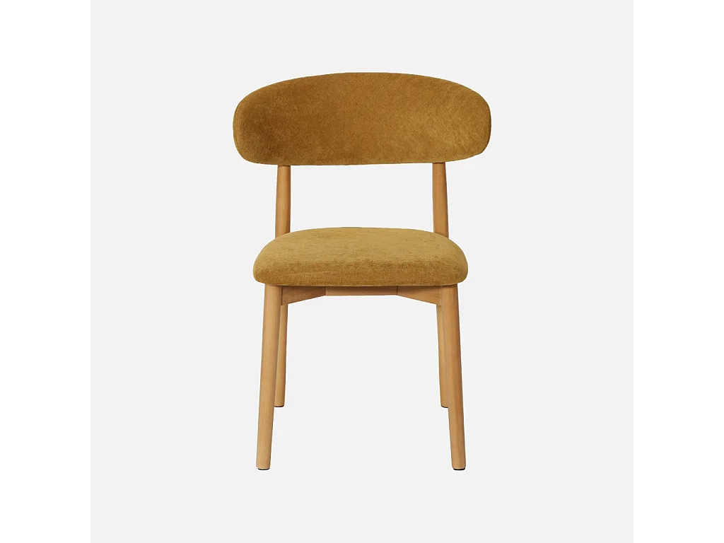 Lot de 2 chaises bois d'hévéa naturel et tissu chenille moutarde - Paola