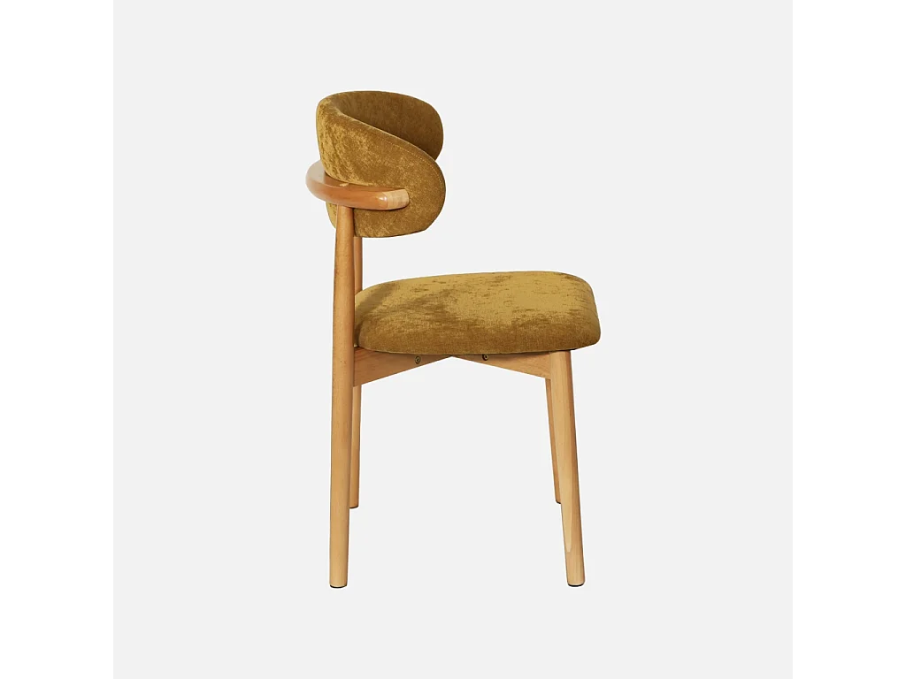 Lot de 2 chaises bois d'hévéa naturel et tissu chenille moutarde - Paola