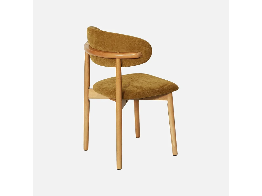 Lot de 2 chaises bois d'hévéa naturel et tissu chenille moutarde - Paola