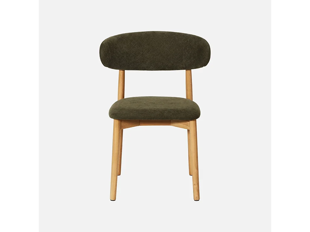 Lot de 2 chaises bois d'hévéa naturel et tissu chenille kaki - Paola