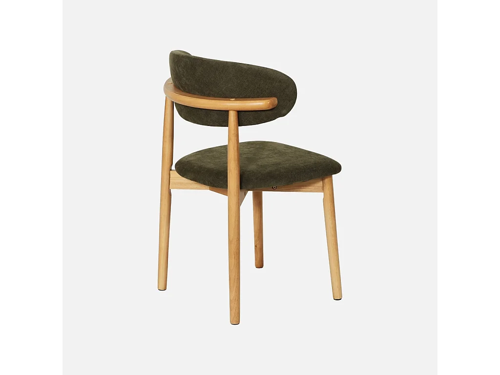 Lot de 2 chaises bois d'hévéa naturel et tissu chenille kaki - Paola