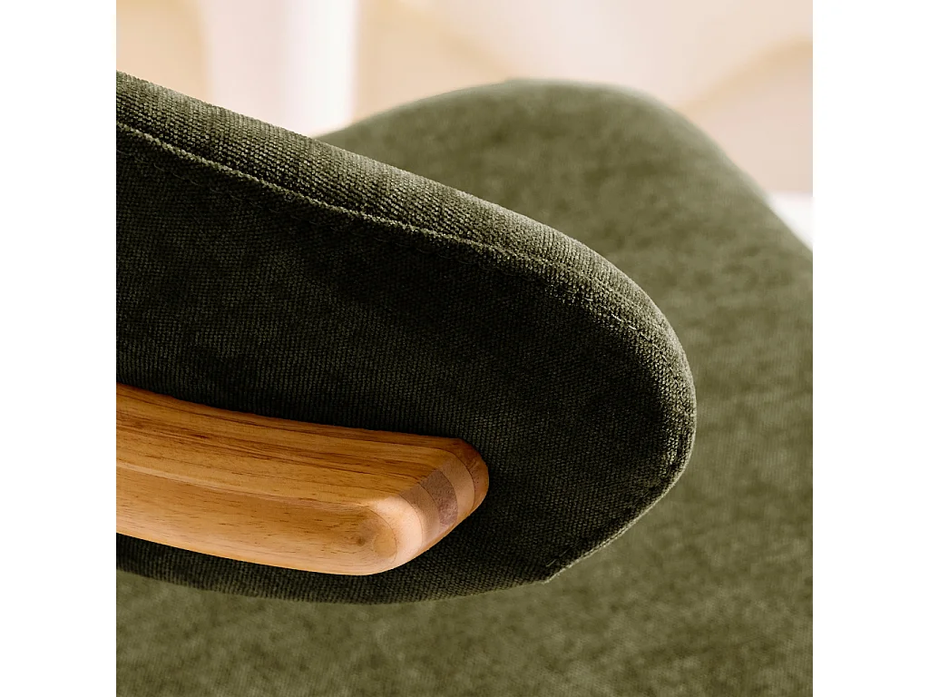 Lot de 2 chaises bois d'hévéa naturel et tissu chenille kaki - Paola