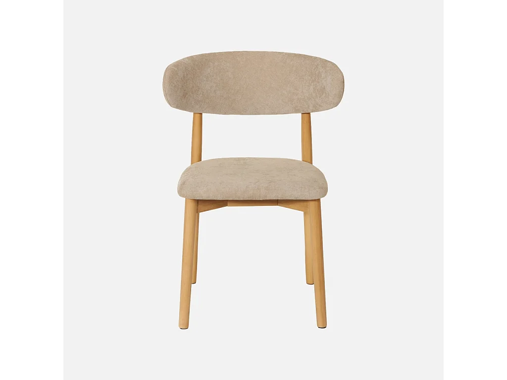 Lot de 2 chaises bois d'hévéa naturel et tissu chenille taupe - Paola