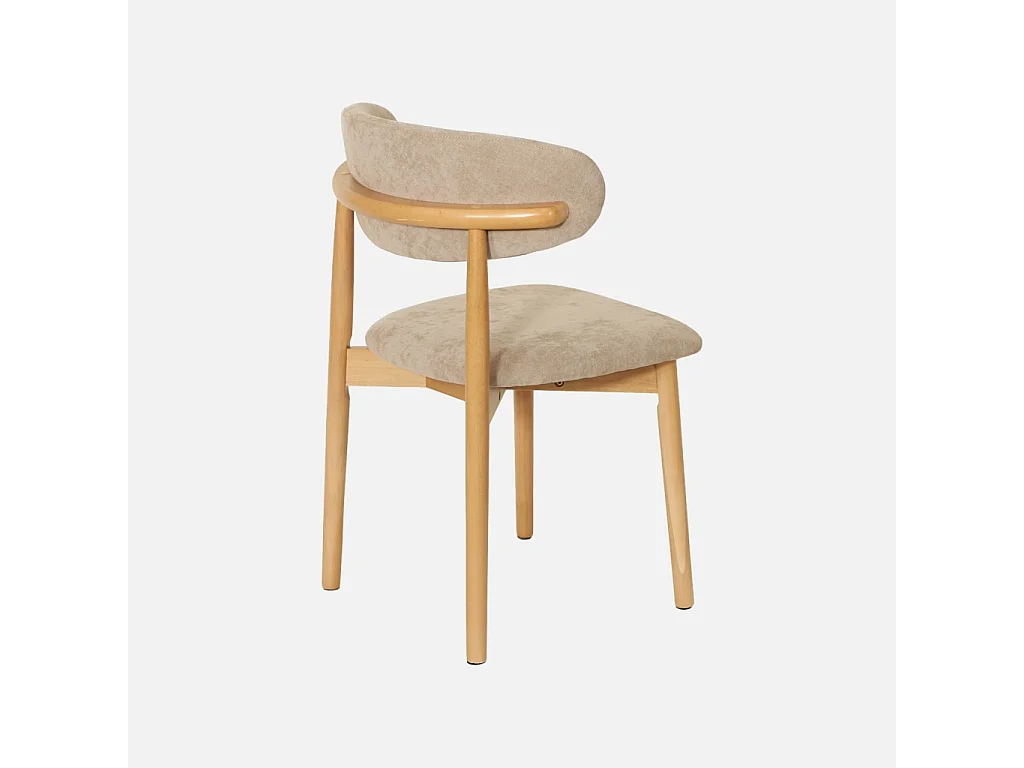 Lot de 2 chaises bois d'hévéa naturel et tissu chenille taupe - Paola