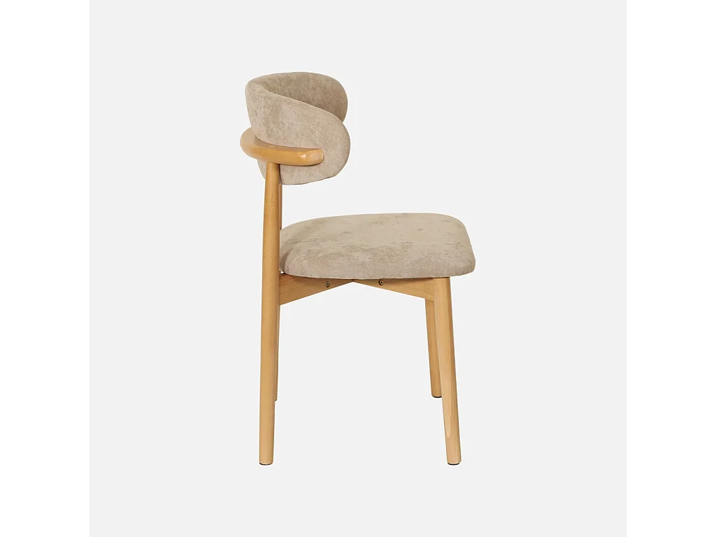 Lot de 2 chaises bois d'hévéa naturel et tissu chenille taupe - Paola