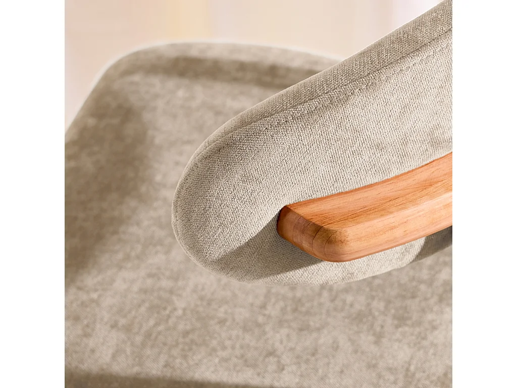 Lot de 2 chaises bois d'hévéa naturel et tissu chenille taupe - Paola