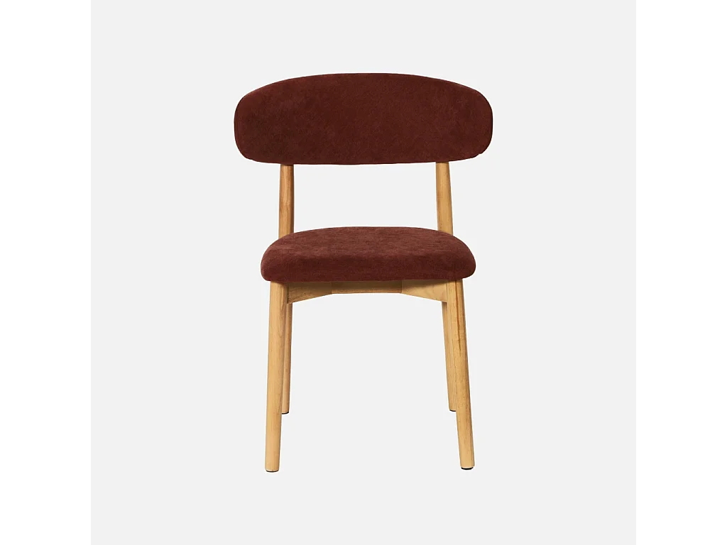 Lot de 2 chaises bois d'hévéa naturel et tissu chenille bordeaux - Paola