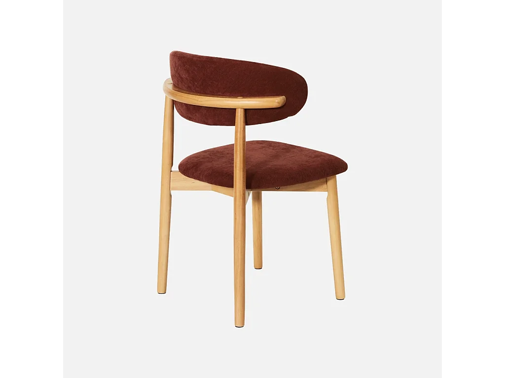 Lot de 2 chaises bois d'hévéa naturel et tissu chenille bordeaux - Paola