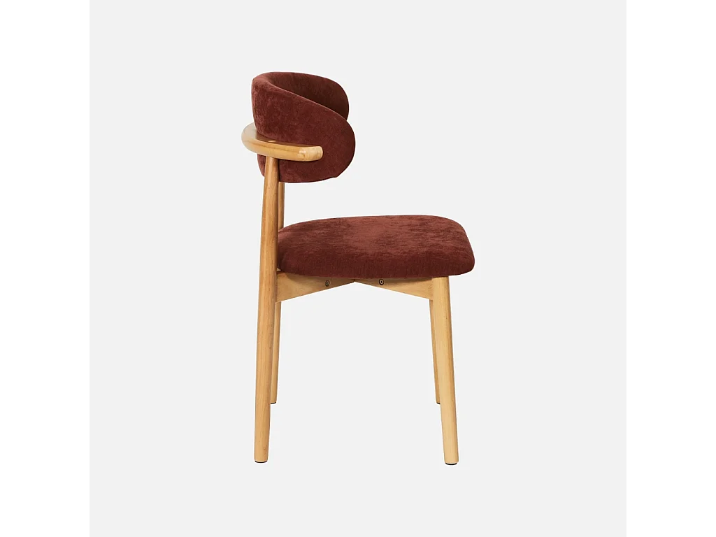 Lot de 2 chaises bois d'hévéa naturel et tissu chenille bordeaux - Paola