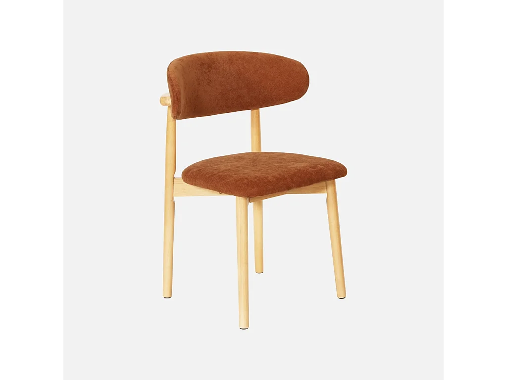 Lot de 2 chaises bois d'hévéa naturel et tissu chenille terracotta - Paola