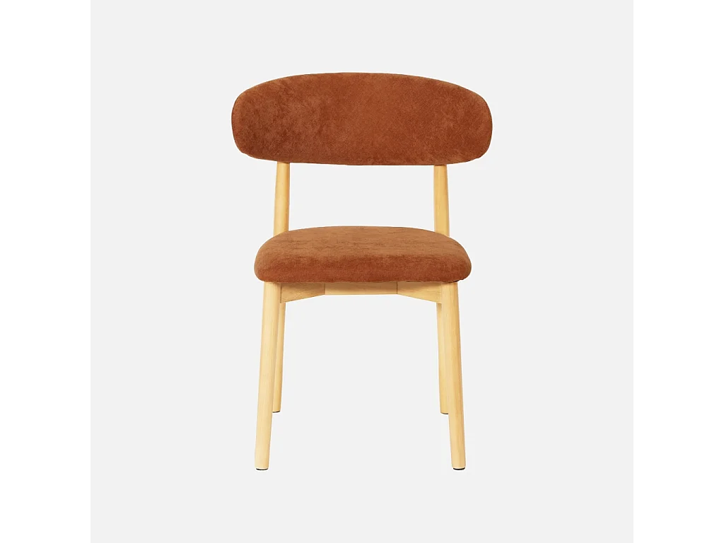 Lot de 2 chaises bois d'hévéa naturel et tissu chenille terracotta - Paola