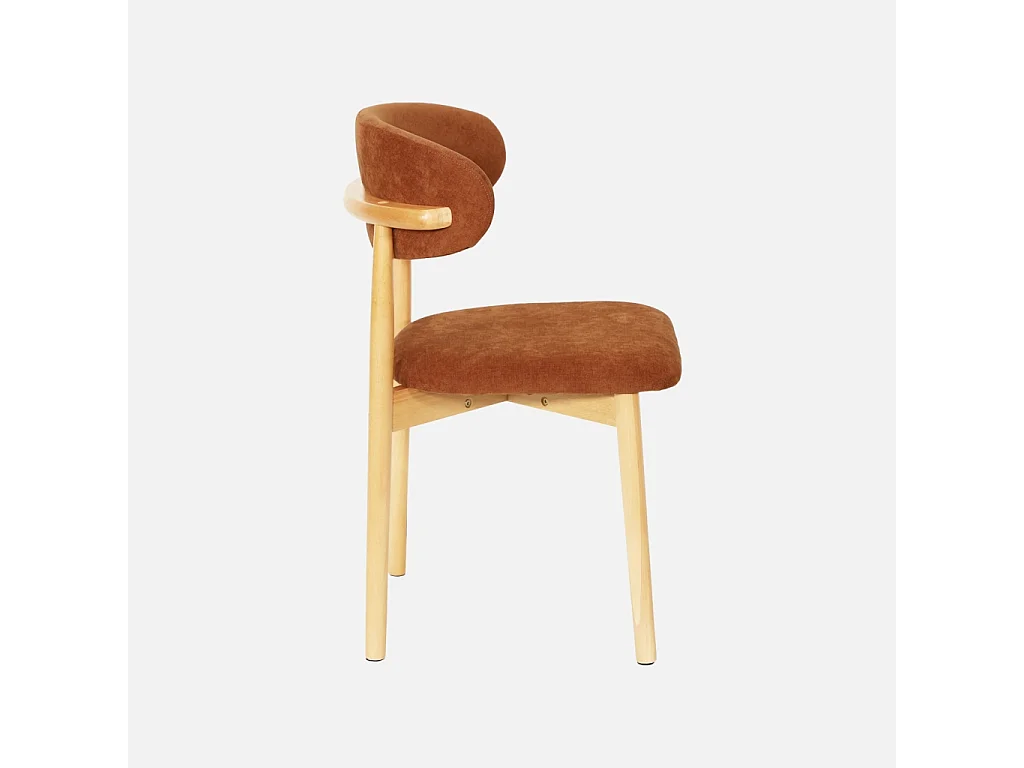 Lot de 2 chaises bois d'hévéa naturel et tissu chenille terracotta - Paola