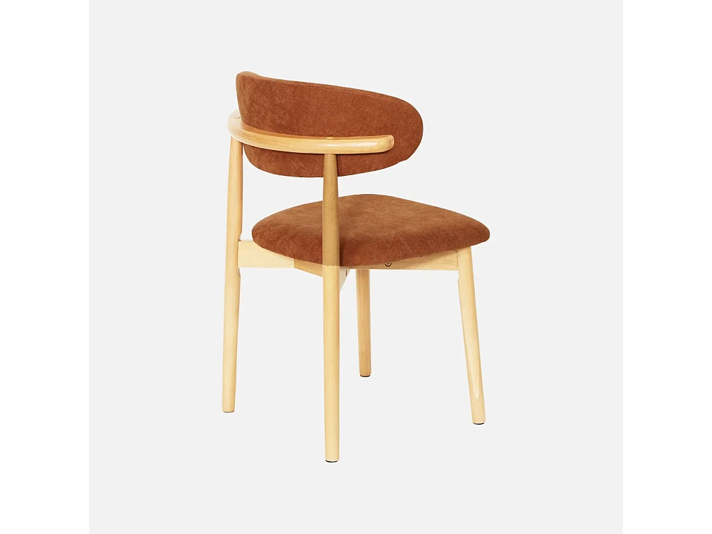 Lot de 2 chaises bois d'hévéa naturel et tissu chenille terracotta - Paola