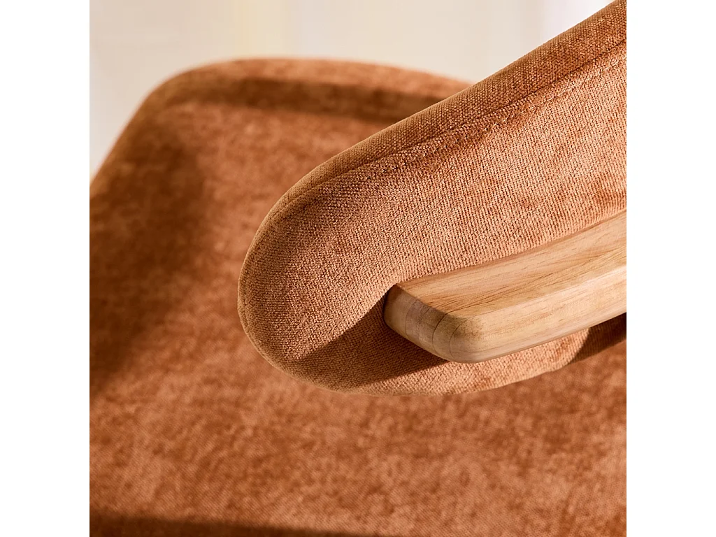 Silla de madera de caucho natural y tela de chenilla, set de 2 natural