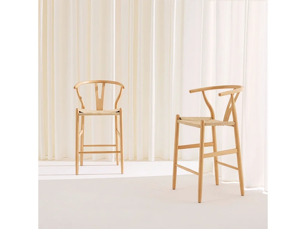 Set 2 sgabelli da bar vintage in legno di faggio e corde Marrone naturale - 55x55x97 cm