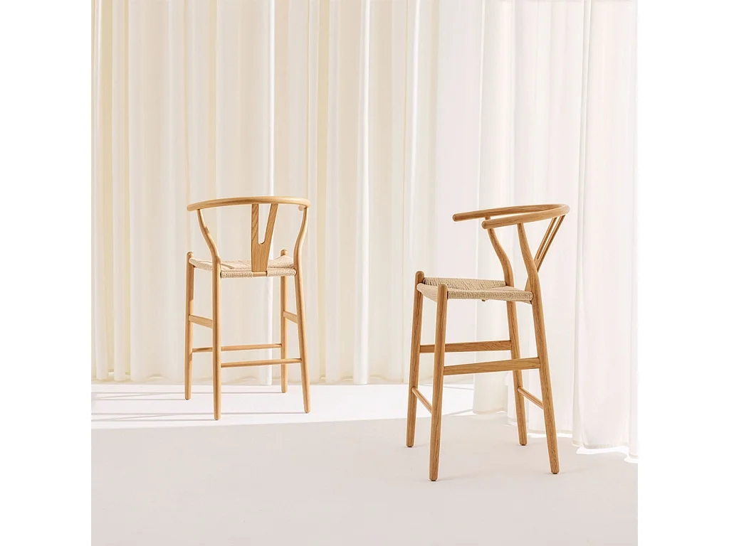 Set 2 sgabelli da bar vintage in legno di faggio e corde Marrone naturale - 55x55x97 cm