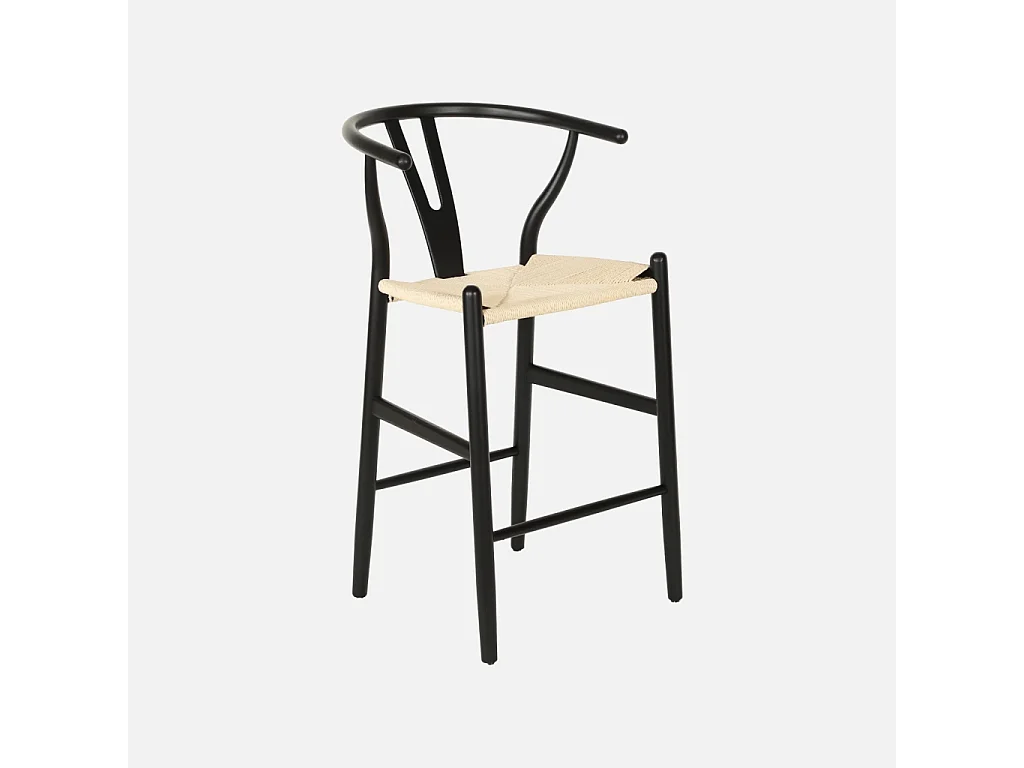 Taburete de bar vintage de madera de haya y cuerdas, set de 2 negro